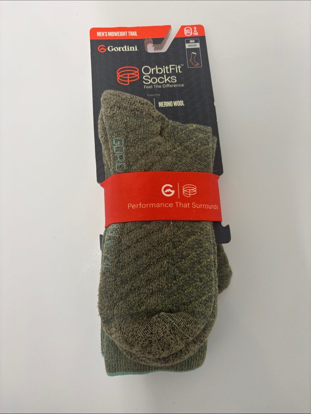 Gordini Mens 2 pair pack midweight crew sock Seneca size XL NWT